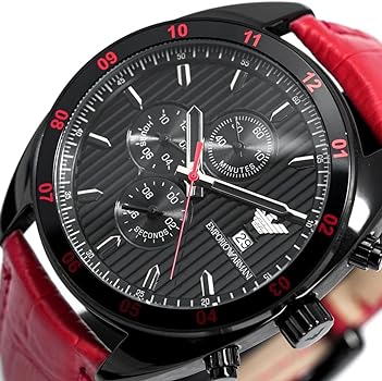  Shop Authentic Emporio Armani Sportivo Chronograph Black Dial Red Leather Strap Watch For Men - AR5918 - Luxxuri