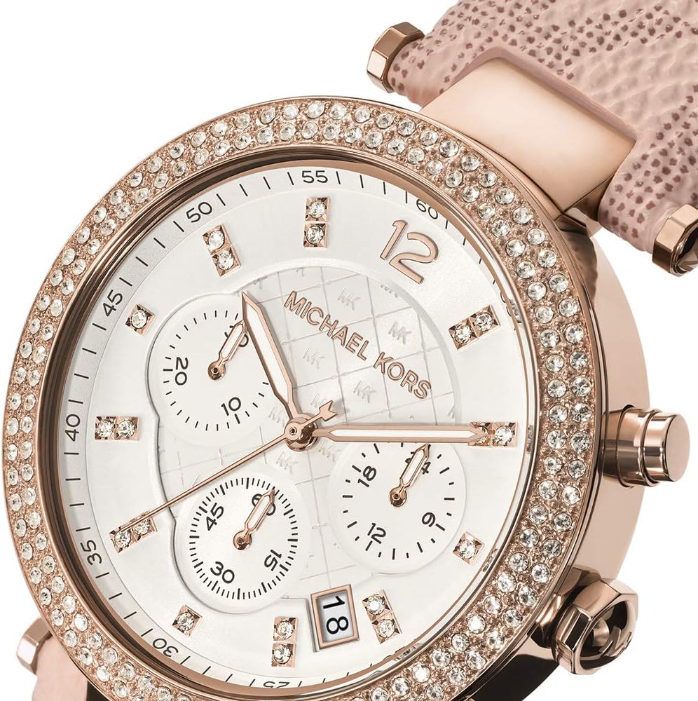  Shop Authentic Michael Kors Parker Chronograph White Dial Pink Leather Strap Watch For Women - MK6935 - Luxxuri