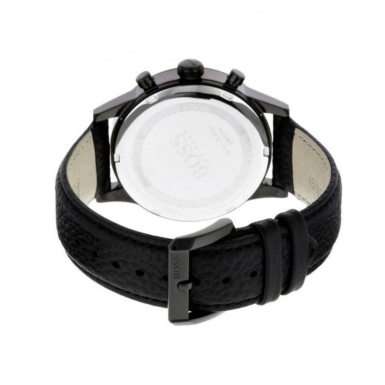  Shop Authentic Hugo Boss Blackout Chronograph Black Dial Black Leather Strap Watch For Men - HB1512567 - Luxxuri