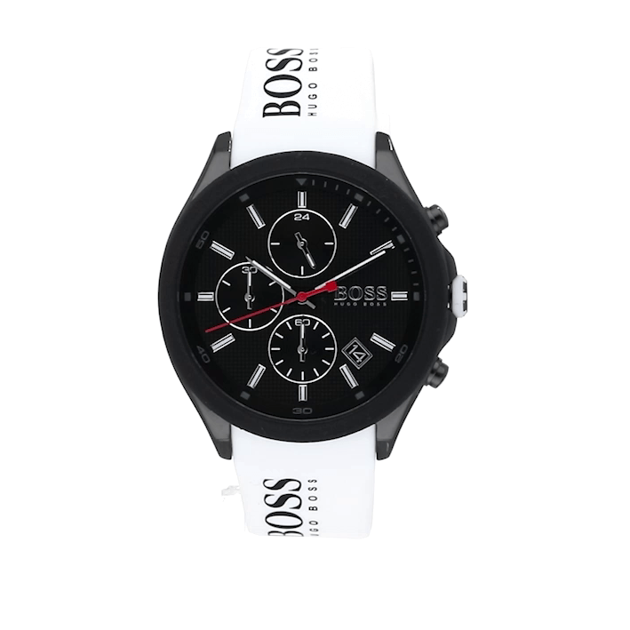  Shop Authentic Hugo Boss Velocity Black Dial White Rubber Strap Watch for Men - 1513718 - Luxxuri