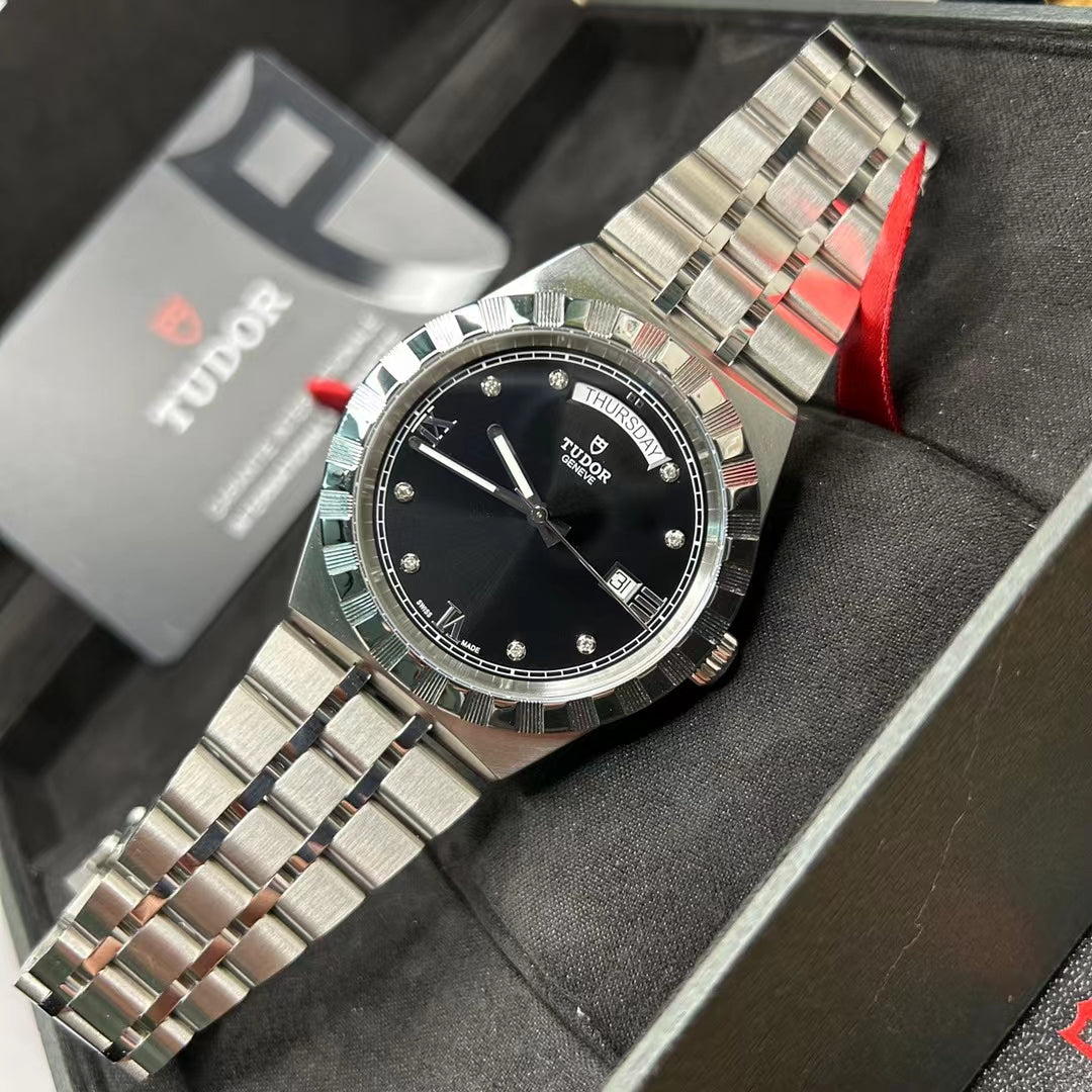  Shop Authentic Tudor Royal Automatic Diamonds Black Dial Silver Steel Strap Watch for Men - M28600-0004 - Luxxuri