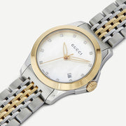  Shop Authentic Gucci G Timeless Diamonds Mother of Pearl Dial Two Tone Steel Strap Watch For Women - YA126413 - Luxxuri
