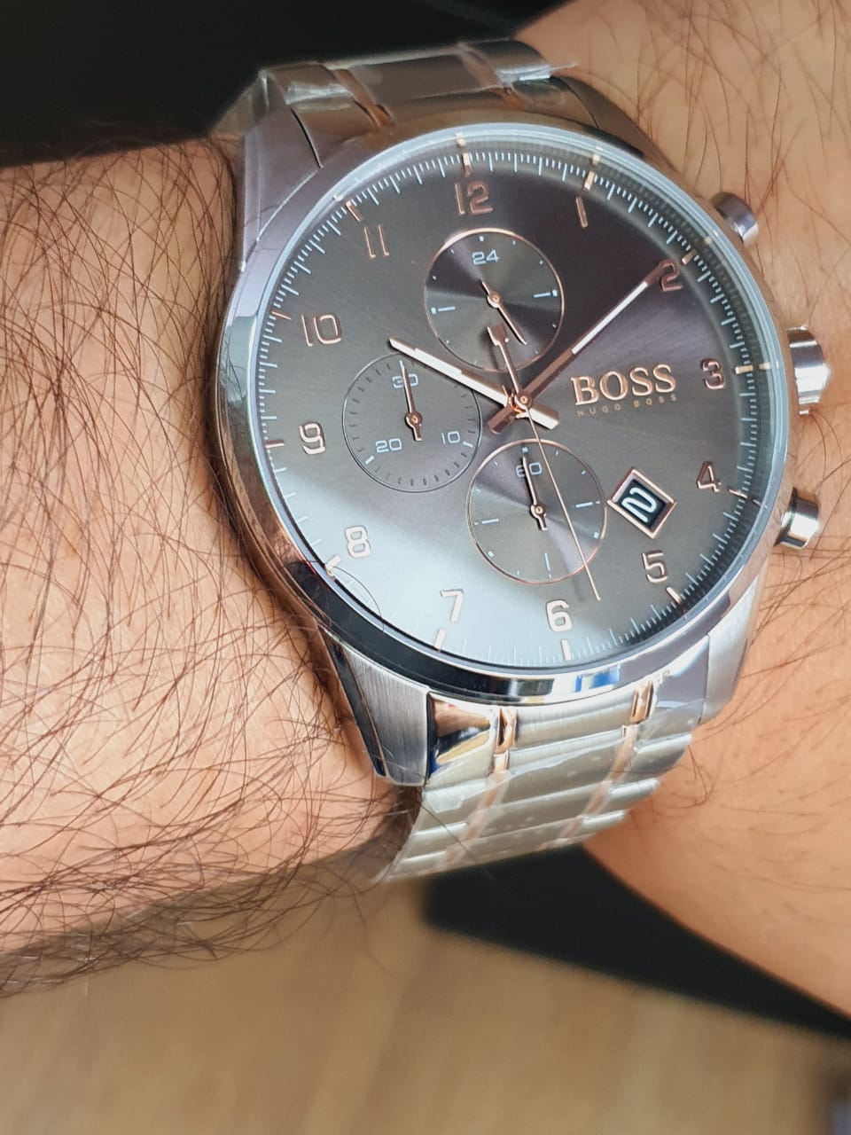  Shop Authentic Hugo Boss Skymaster Grey Dial Two Tone Steel Strap Watch for Men - 1513789 - Luxxuri