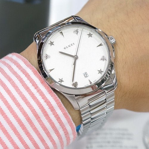  Shop Authentic Gucci G Timeless Silver Dial Silver Steel Strap Watch For Women - YA1264028 - Luxxuri