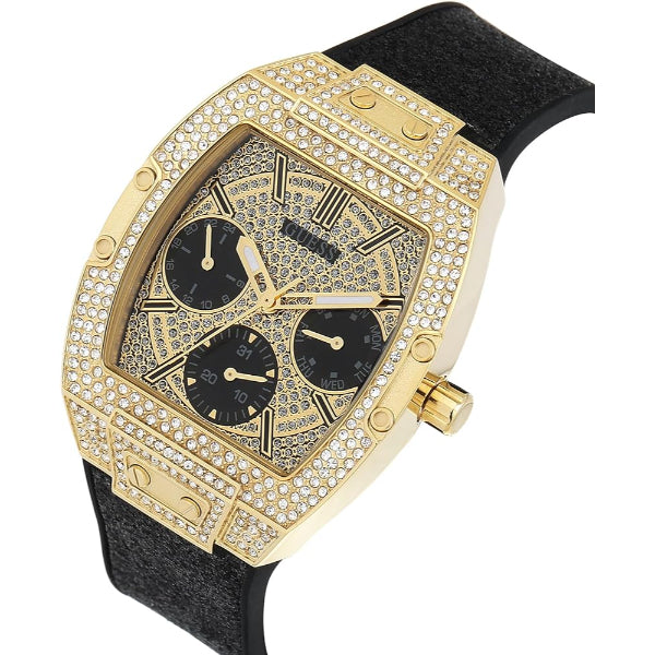  Shop Authentic Guess Phoenix Multifunction Crystals Gold Dial Black Silicone Strap Watch For Men - GW0048G2 - Luxxuri