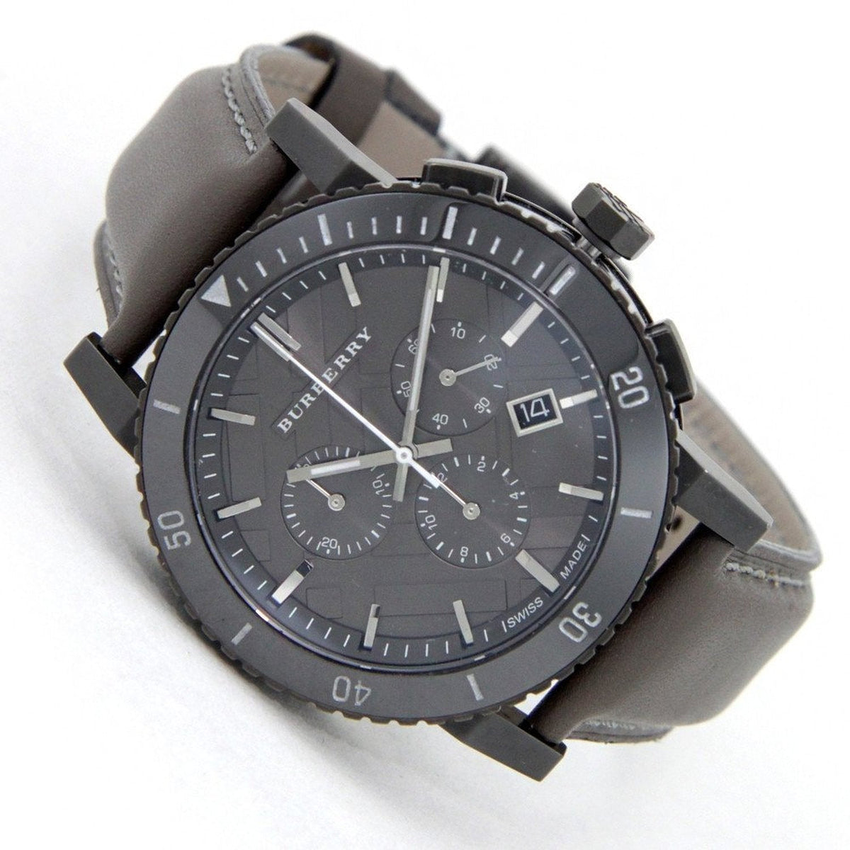  Shop Authentic Burberry The City Chronograph Ion Plated Grey Dial Grey Leather Strap Watch for Men - BU9384 - Luxxuri