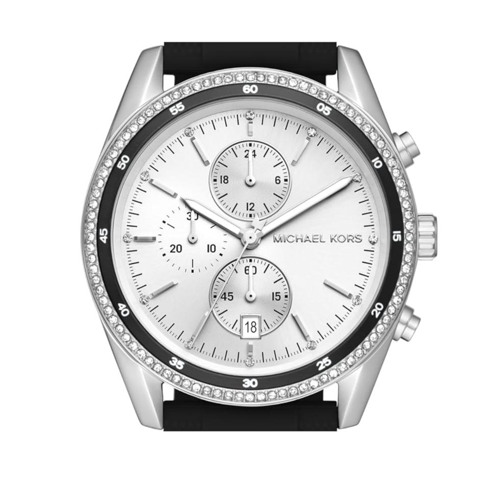  Shop Authentic Michael Kors Hadyn Chronograph Silver Dial Black Rubber Strap Watch for Women - MK7486 - Luxxuri