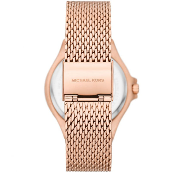  Shop Authentic Michael Kors Lennox Three Hand Rose Gold Dial Rose Gold Mesh Strap Watch For Women - MK7336 - Luxxuri