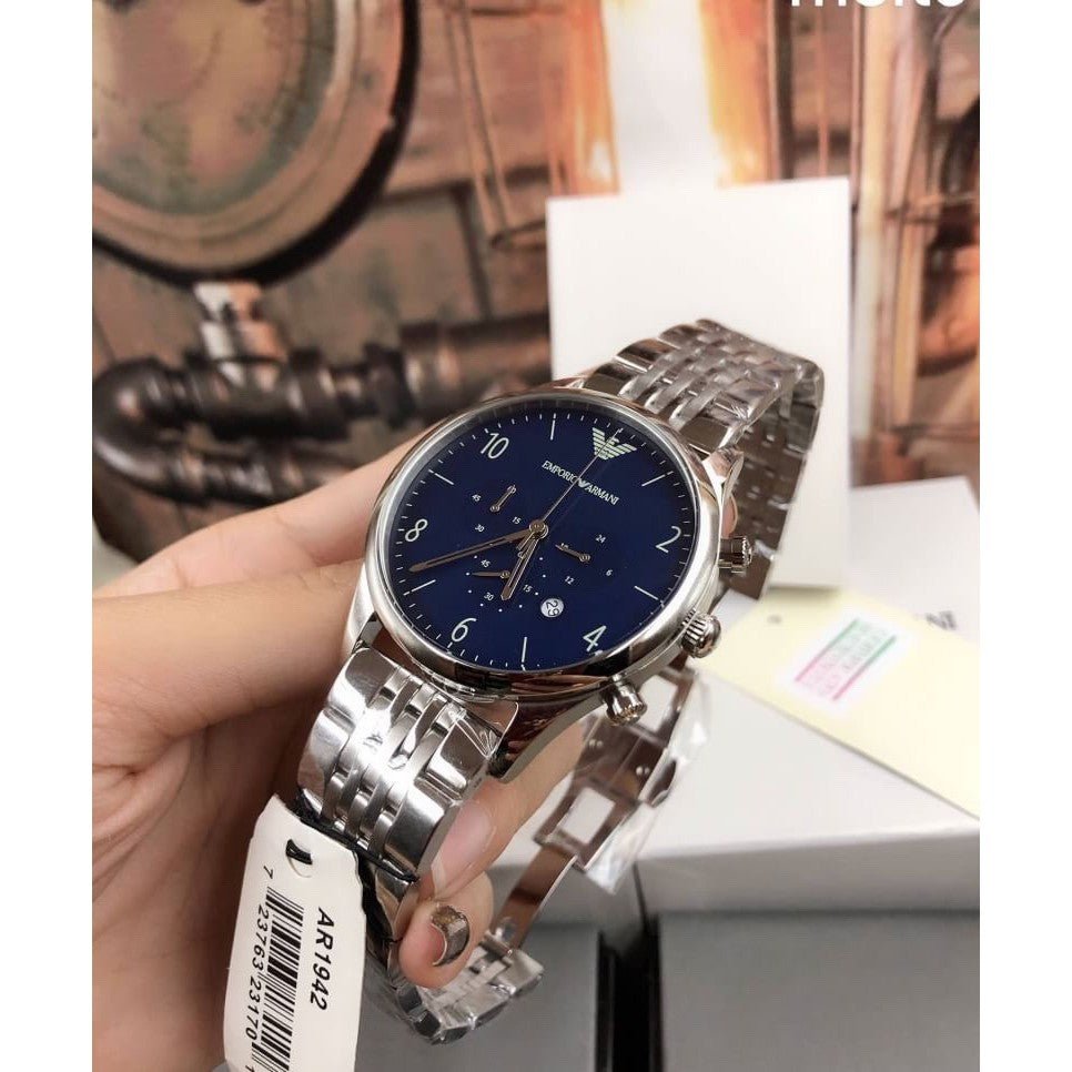  Shop Authentic Emporio Armani Chronograph Blue Dial Silver Steel Strap Watch For Men - AR1942 - Luxxuri