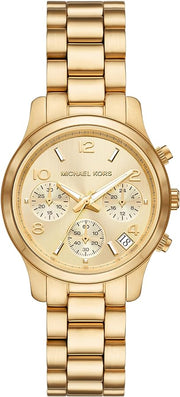  Shop Authentic Michael Kors Runway Chronograph Gold Dial Gold Steel Strap Watch For Women - MK7326 - Luxxuri