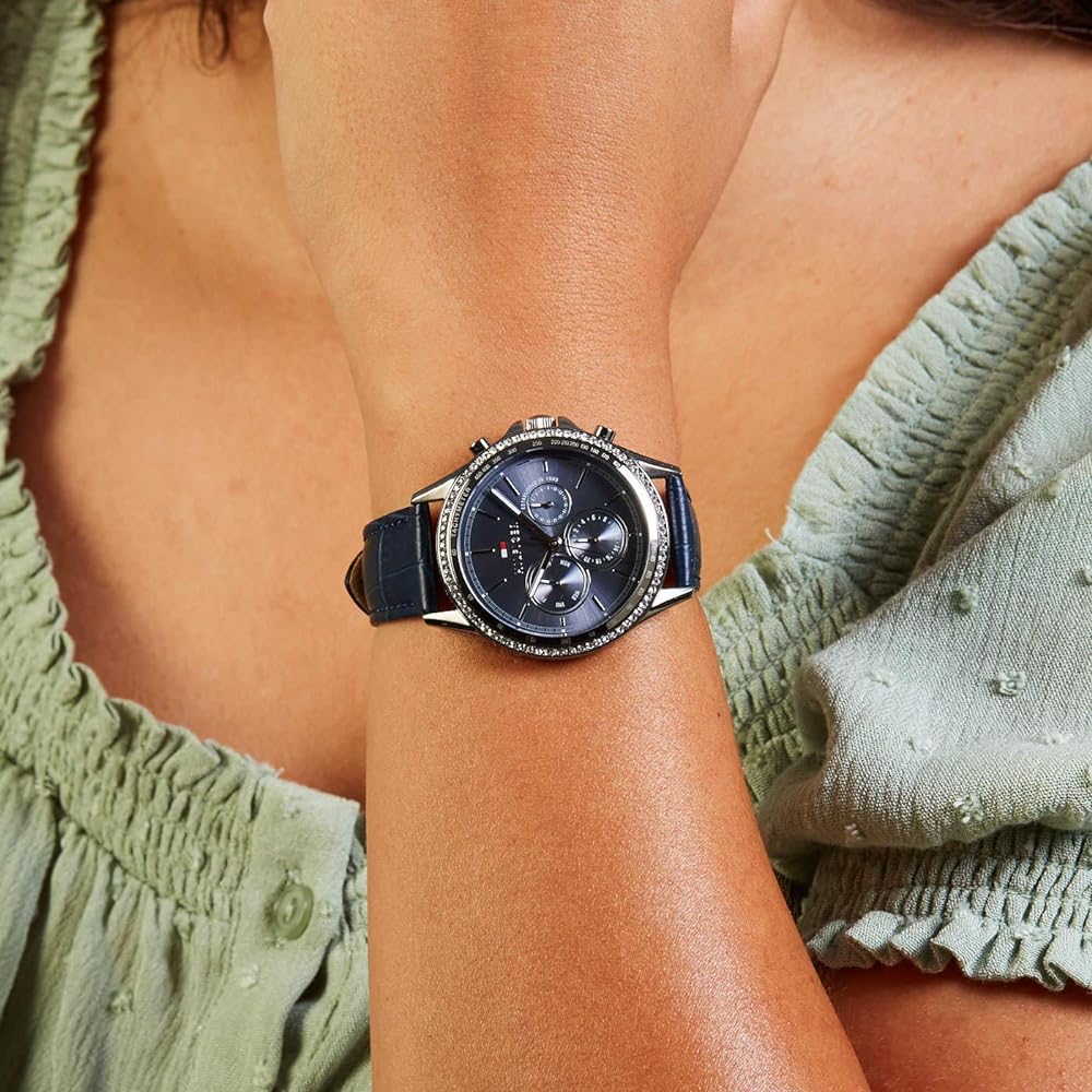  Shop Authentic Tommy Hilfiger Ari Quartz Diamonds Blue Dial Blue Leather Strap Watch for Women - 1781979 - Luxxuri