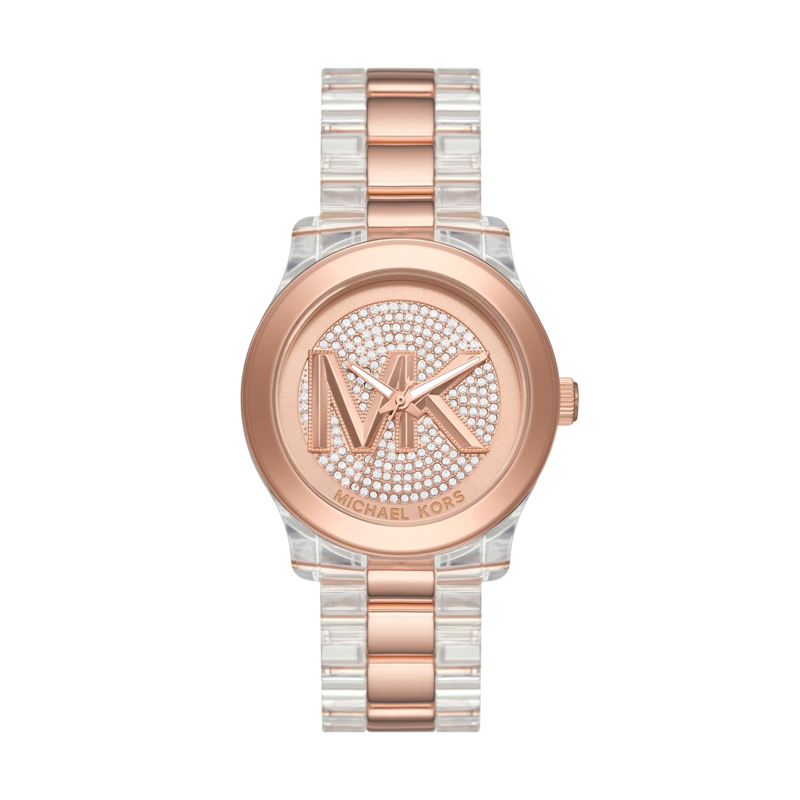  Shop Authentic Michael Kors Runway Analog Crystals Rose Gold Dial Two Tone Steel Strap Watch for Women - MK7355 - Luxxuri