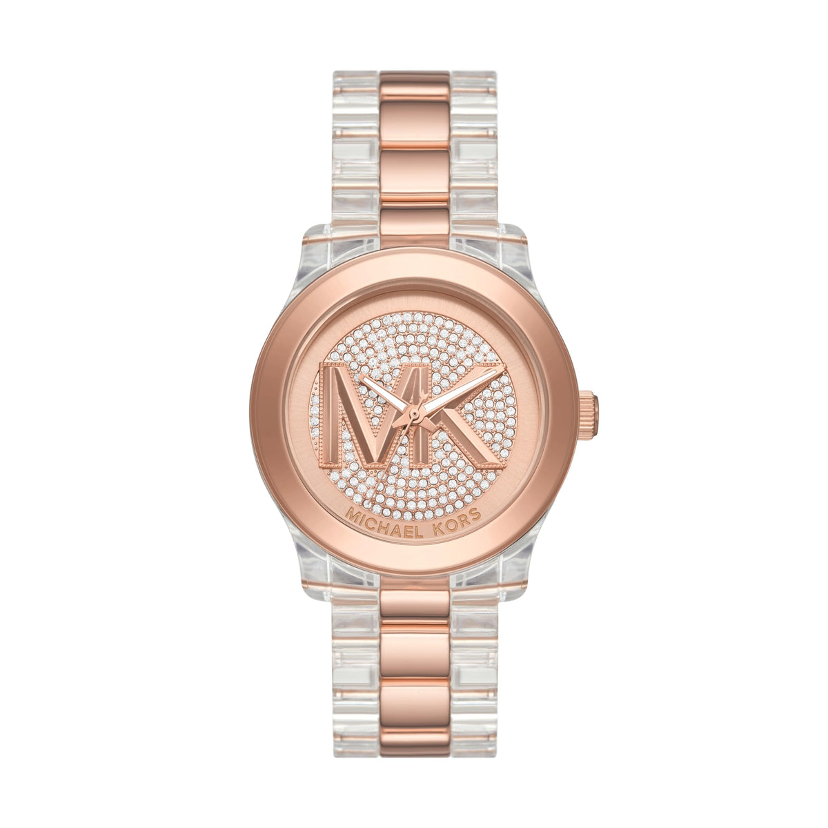 Shop Authentic Michael Kors Runway Analog Crystals Rose Gold Dial Two Tone Steel Strap Watch for Women - MK7355 - Luxxuri