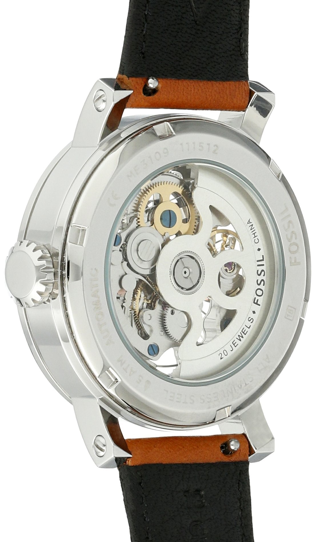  Shop Authentic Fossil Boyfriend Automatic Skeleton Silver Dial Brown Leather Strap Watch for Women - ME3109 - Luxxuri