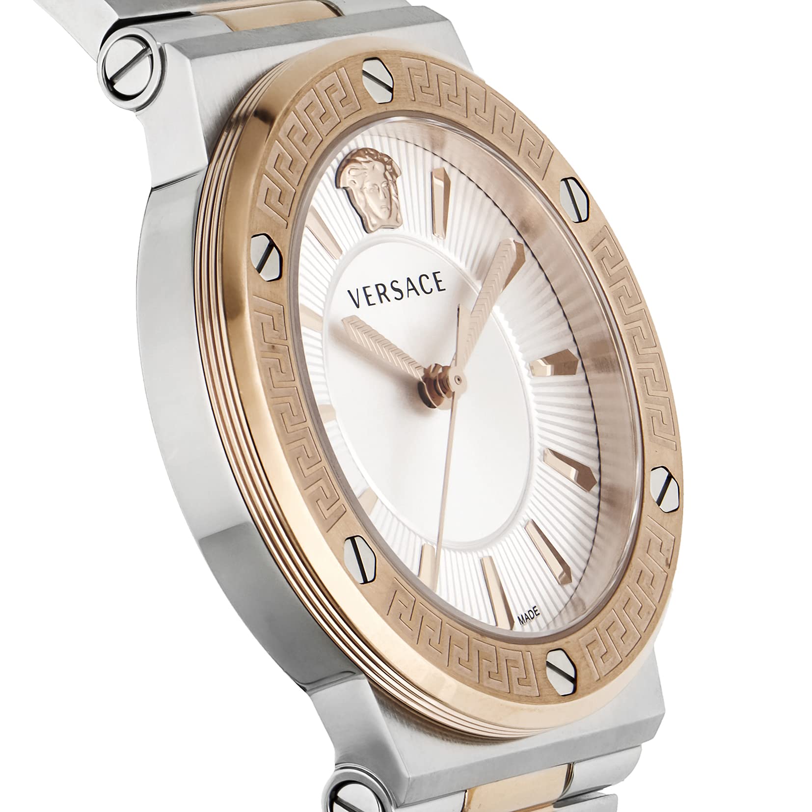  Shop Authentic Versace Greca Quartz White Dial Two Tone Steel Strap Watch For Women - VEVH01020 - Luxxuri
