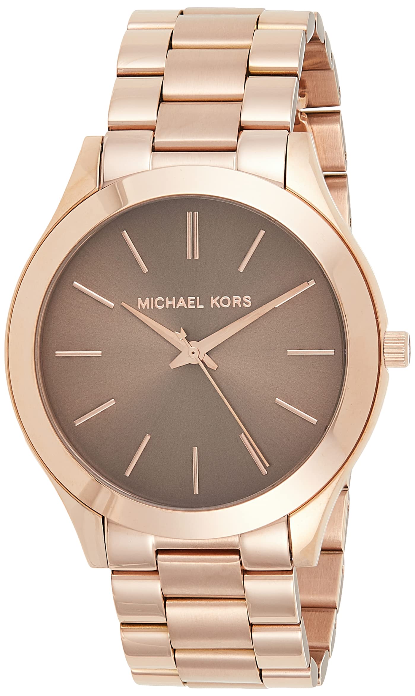  Shop Authentic Michael Kors Slim Runway Brown Dial Rose Gold Stainless Steel Strap Watch for Women - MK3181 - Luxxuri