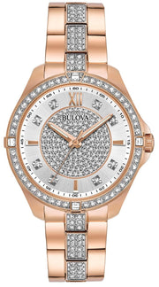  Shop Authentic Bulova Crystal Collection Silver Dial Rose Gold Steel Strap Watch for Women - 98L229 - Luxxuri