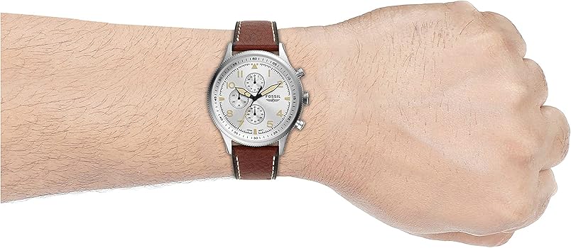  Shop Authentic Fossil Retro Pilot Chronograph Silver Dial Brown Leather Strap Watch for Men - FS5809 - Luxxuri