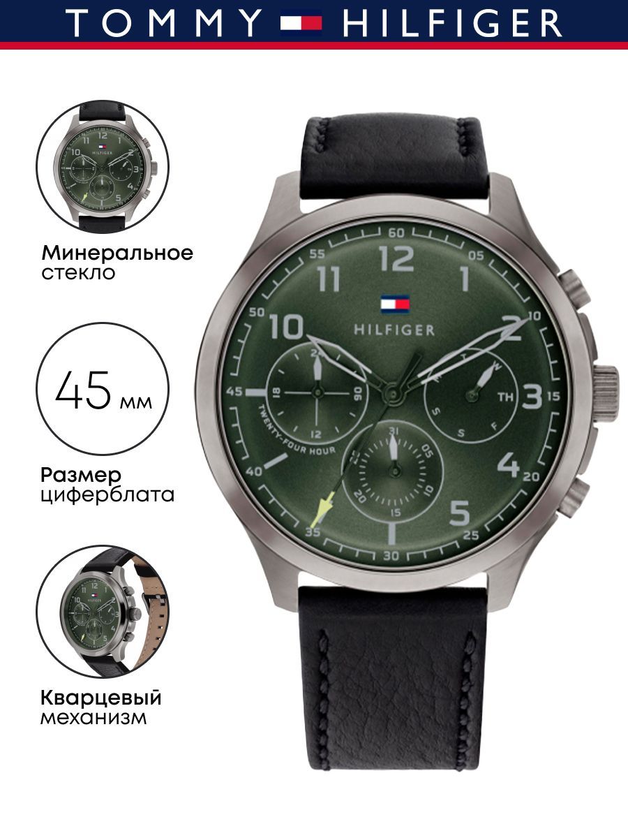  Shop Authentic Tommy Hilfiger Asher Chronograph Green Dial Black Leather Strap Watch For Men - 1791856 - Luxxuri