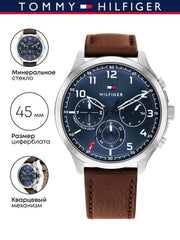  Shop Authentic Tommy Hilfiger Asher Chrongraph Blue Dial Brown Leather Strap Watch For Men - 1791855 - Luxxuri