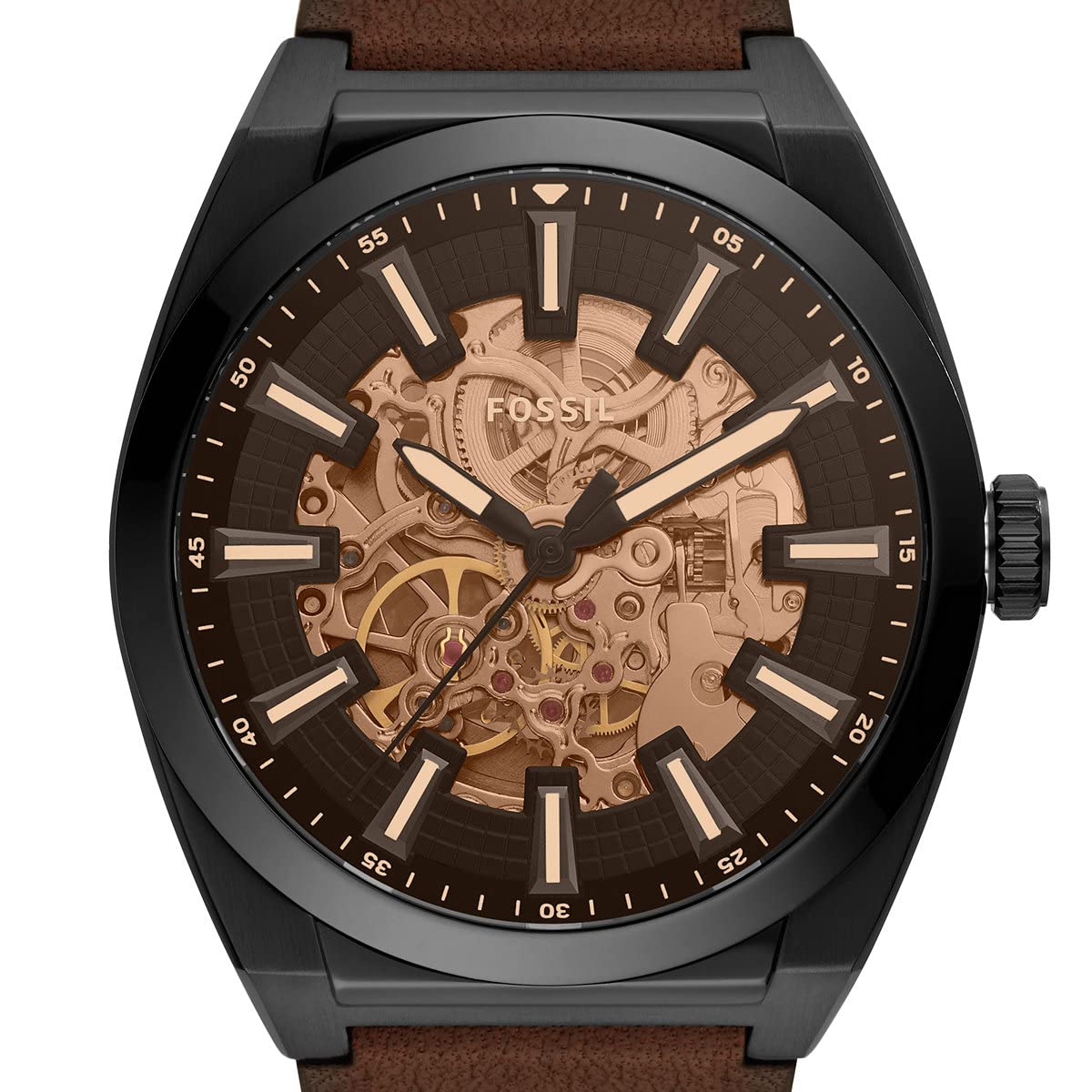 Shop Authentic Fossil Everett Automatic Analog Black Dial Brown Leather Strap Watch for Men - ME3207 - Luxxuri