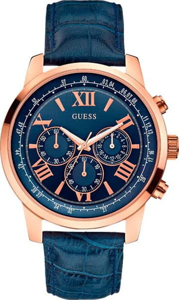  Shop Authentic Guess Horizon Chronograph Blue Dial Blue Leather Strap Watch For Men - W0380G5 - Luxxuri
