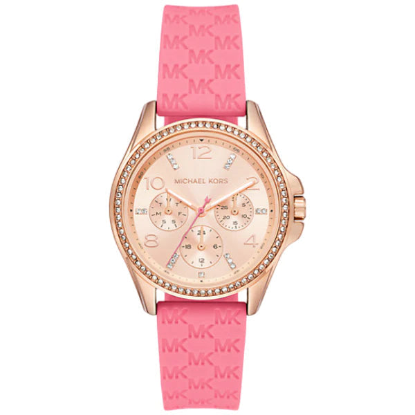  Shop Authentic Michael Kors Mini Pilot Quartz Rose Gold Dial Pink Silicone Strap Watch For Women - MK7375 - Luxxuri