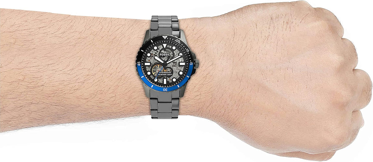  Shop Authentic Fossil FB-01 Automatic Skeleton Black Dial Grey Steel Strap Watch for Men - ME3201 - Luxxuri