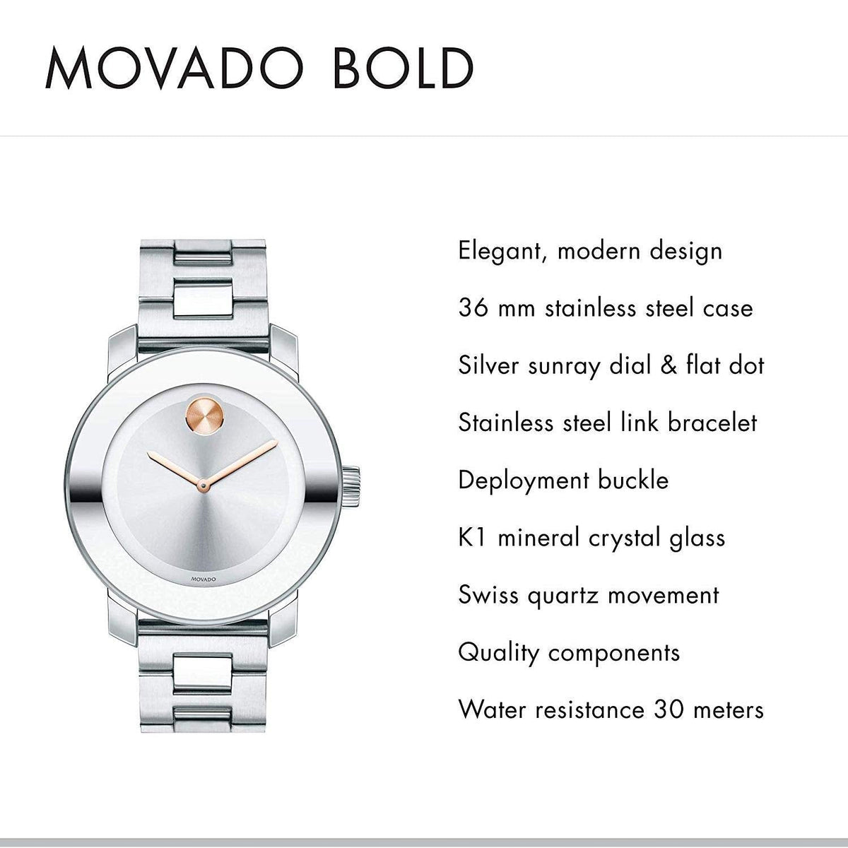  Shop Authentic Movado Bold Silver Dial Silver Steel Strap Watch For Women - 3600084 - Luxxuri