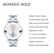  Shop Authentic Movado Bold Silver Dial Silver Steel Strap Watch For Women - 3600084 - Luxxuri