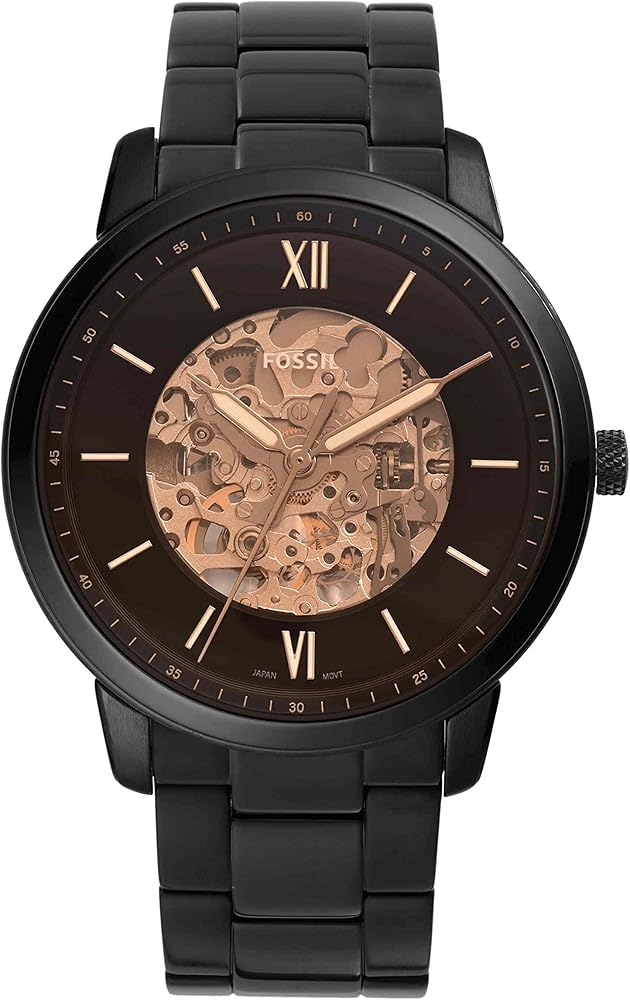  Shop Authentic Fossil Neutra Automatic Skeleton Black Dial Black Steel Strap Watch for Men - ME3183 - Luxxuri