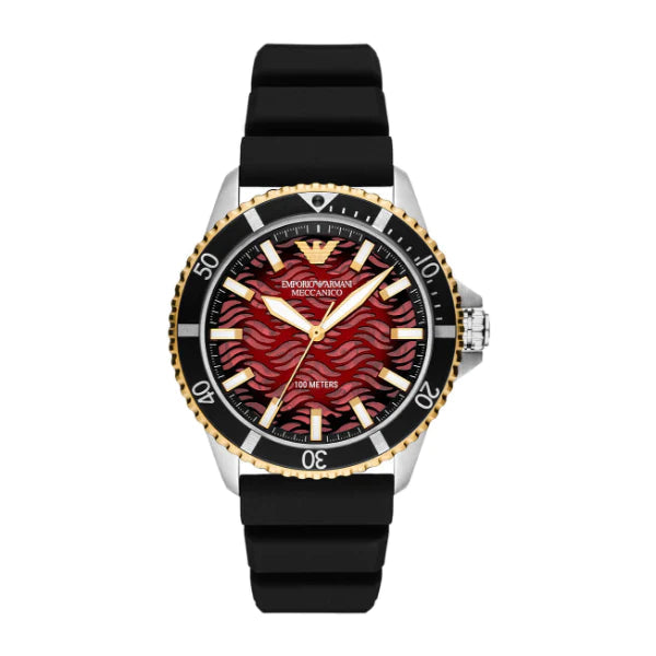  Shop Authentic Emporio Armani Meccanico Automatic Red Dial Black Silicon Strap Watch For Men - AR60070 - Luxxuri