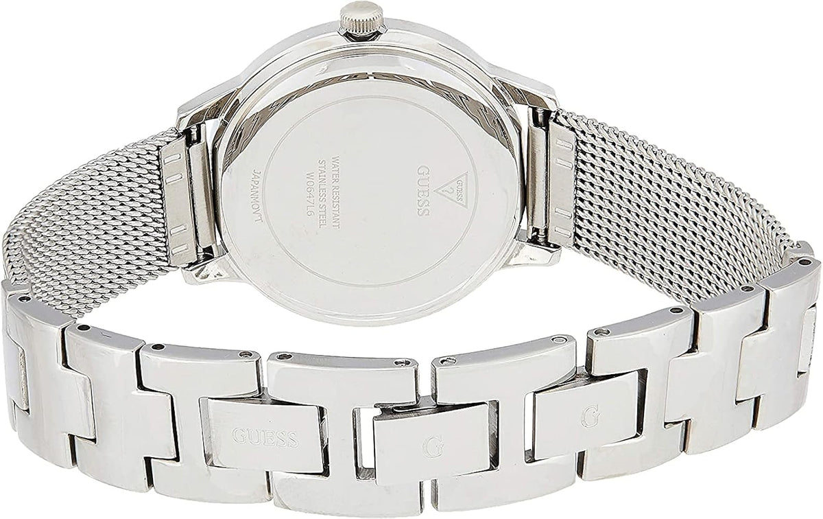  Shop Authentic Guess Chelsea Mother of Pearl White Dial Silver Mesh Strap Watch For Women - W0647L1 - Luxxuri