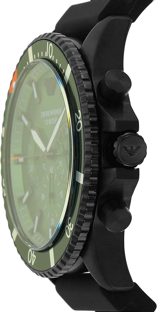  Shop Authentic Emporio Armani Diver Chronograph Quartz Green Dial Black Silicon Strap Watch For Men - AR11463 - Luxxuri
