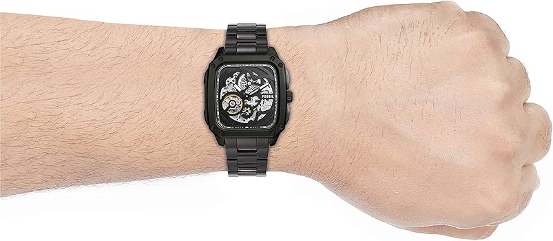  Shop Authentic Fossil Inscription Automatic Skeleton Black Dial Black Steel Strap Watch for Men - BQ2574 - Luxxuri
