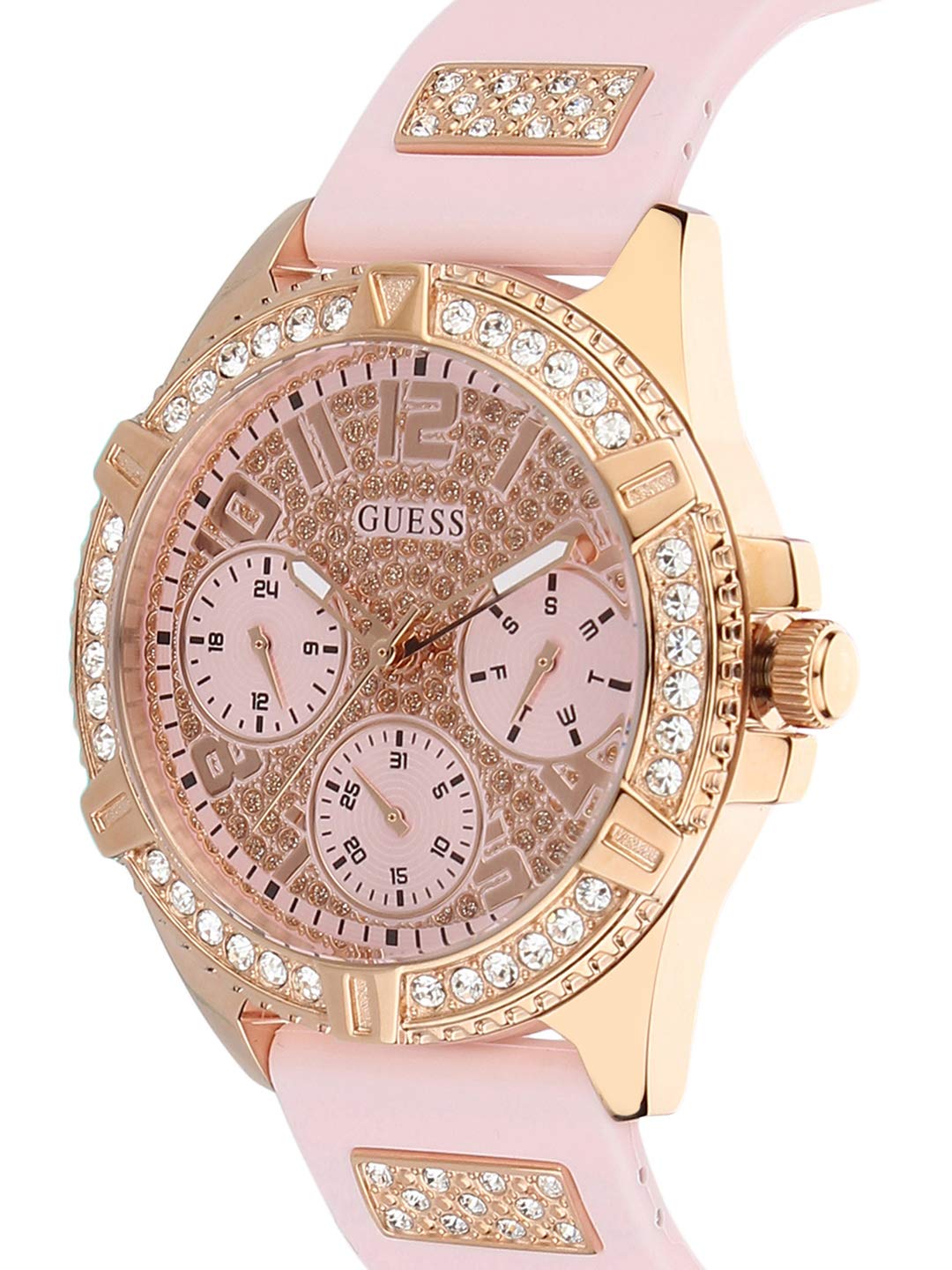  Shop Authentic Guess Frontier Diamonds Rose Gold Dial Pink Rubber Strap Watch For Women - W1160L5 - Luxxuri