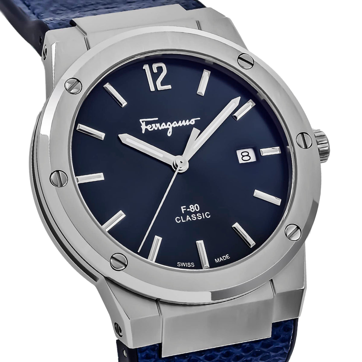  Shop Authentic Salvatore Ferragamo F-80 Classic Blue Dial Blue Leather Strap Watch for Men - SFDT00319 - Luxxuri