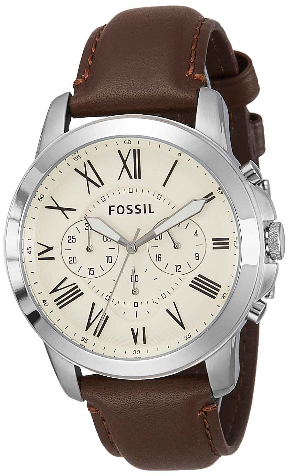  Shop Authentic Fossil Grant Chronograph White Dial Brown Leather Strap Watch for Men - FS4735 - Luxxuri