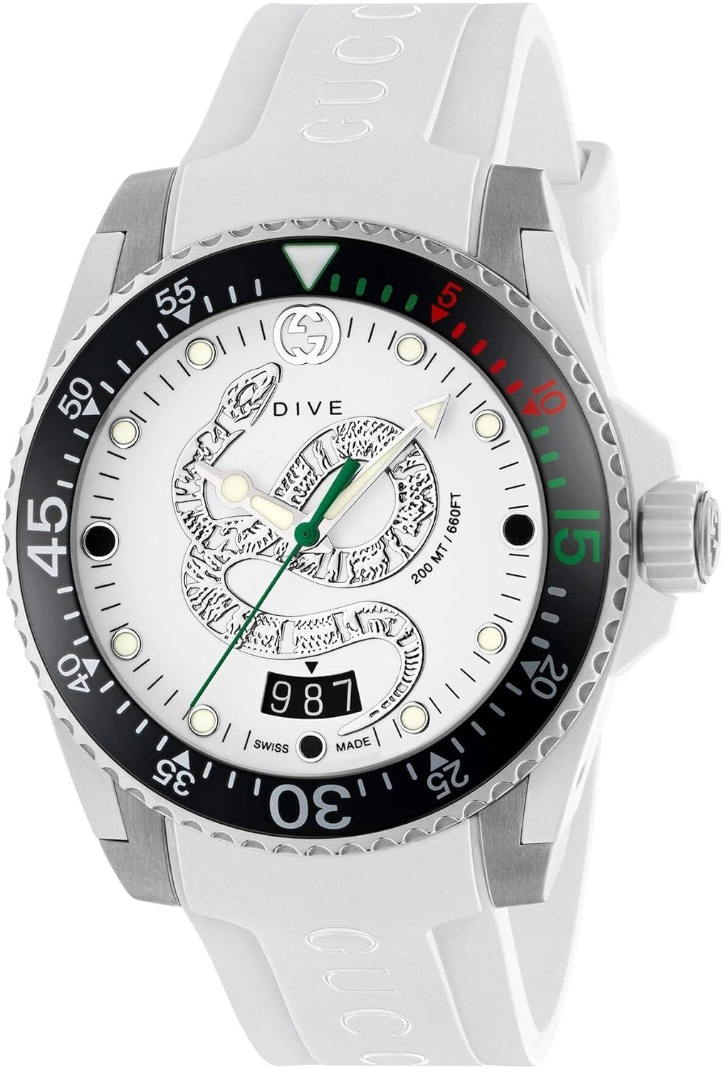  Shop Authentic Gucci Dive Quartz White Dial White Rubber Strap Watch For Men - YA136330 - Luxxuri
