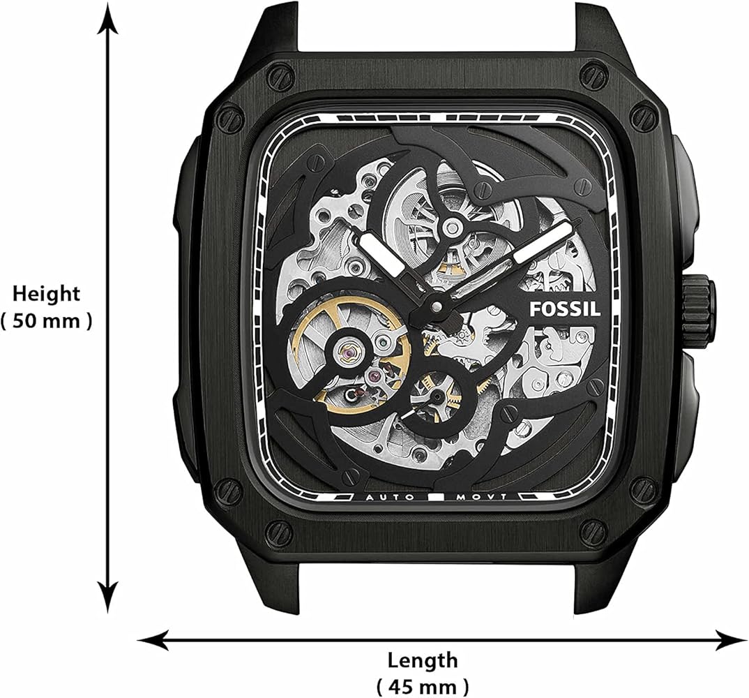  Shop Authentic Fossil Inscription Automatic Skeleton Black Dial Black Steel Strap Watch for Men - BQ2574 - Luxxuri