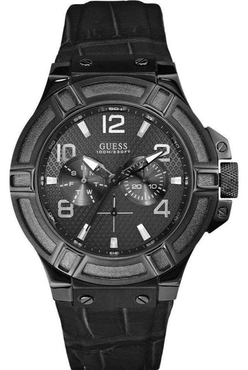  Shop Authentic Guess Rigor Analog Black Dial Black Leather Strap Watch For Men - W0040G1 - Luxxuri