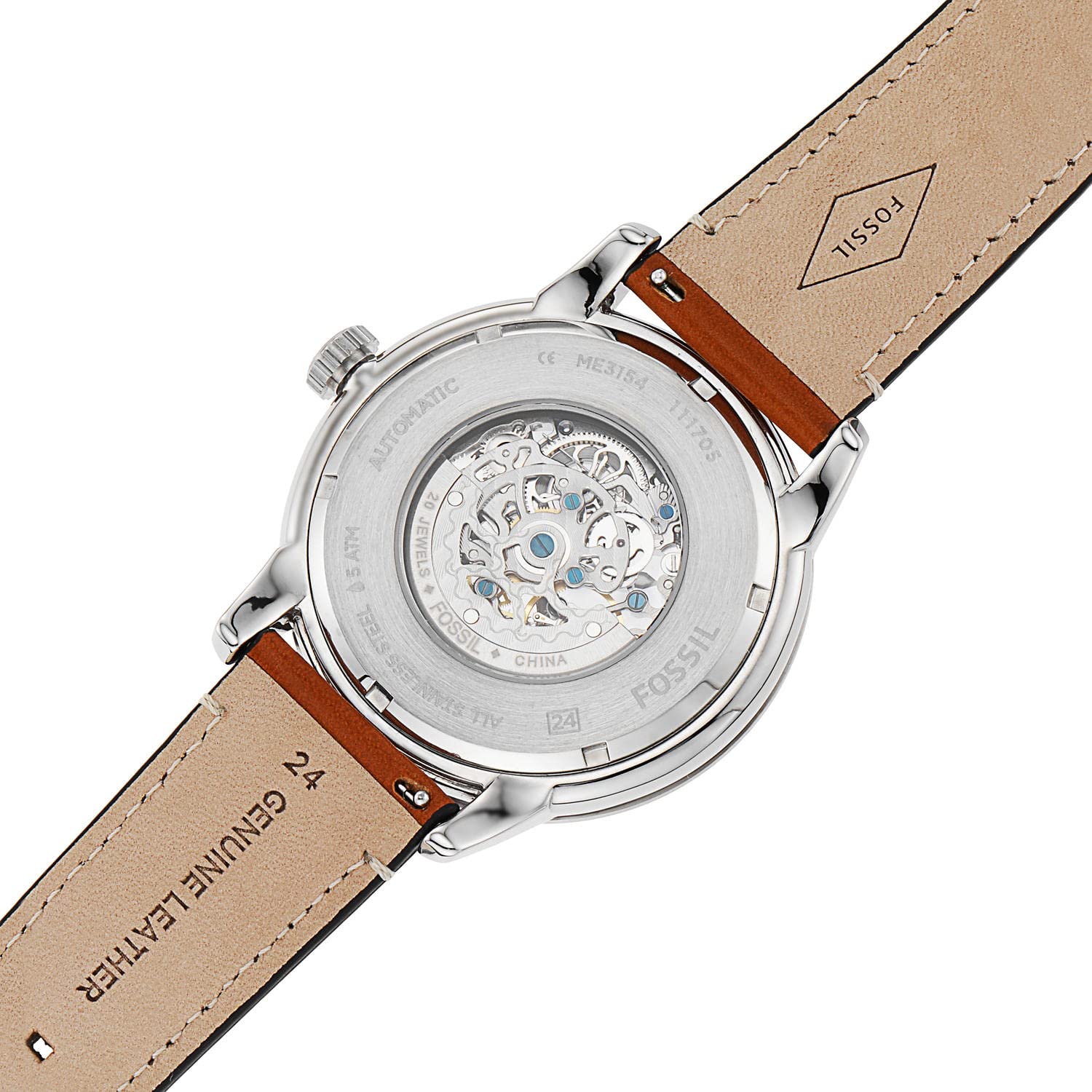  Shop Authentic Fossil Townsman Automatic Skeleton Blue Dial Brown Leather Strap Watch for Men - ME3154 - Luxxuri