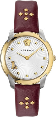  Shop Authentic Versace Audrey Quartz Silver Dial Red Leather Strap Watch for Women - VELR00219 - Luxxuri