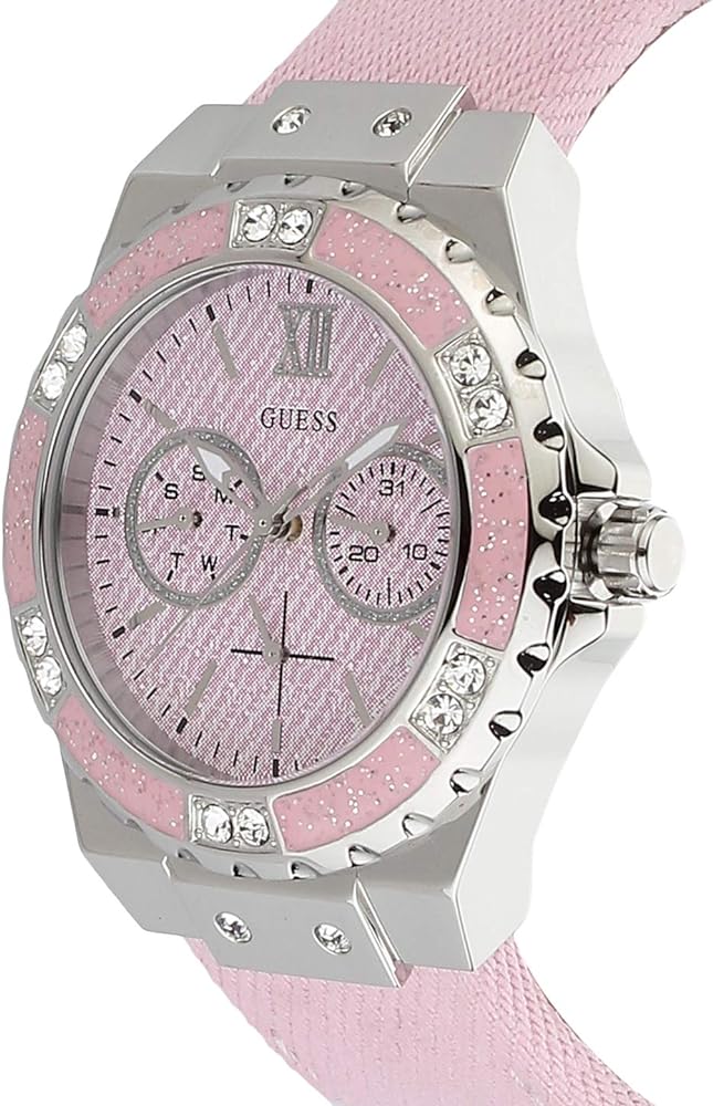  Shop Authentic Guess Limelight Quartz Diamonds Pink Dial Pink Denim Strap Watch For Women - W0775l15 - Luxxuri