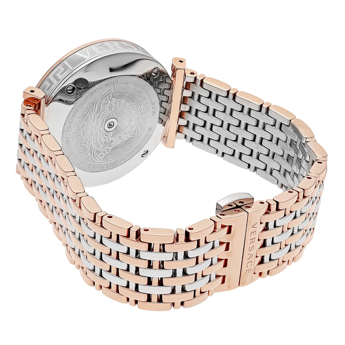  Shop Authentic Versace V-Twist White Dial Two Tone Mesh Bracelet Watch for Women - VELS00719 - Luxxuri