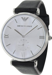  Shop Authentic Emporio Armani Retro Analog Quartz Silver Dial Black Leather Strap Watch For Men - AR1674 - Luxxuri