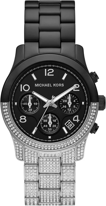  Shop Authentic Michael Kors Runway Pavé Black Dial Two Tone Steel Strap Watch for Women - MK7433 - Luxxuri