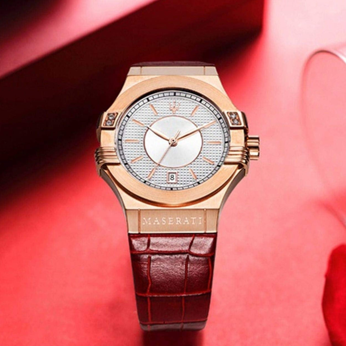 Shop Authentic Maserati Potenza Silver Dial Red Leather Strap Watch For Women - R8851108501 - Luxxuri