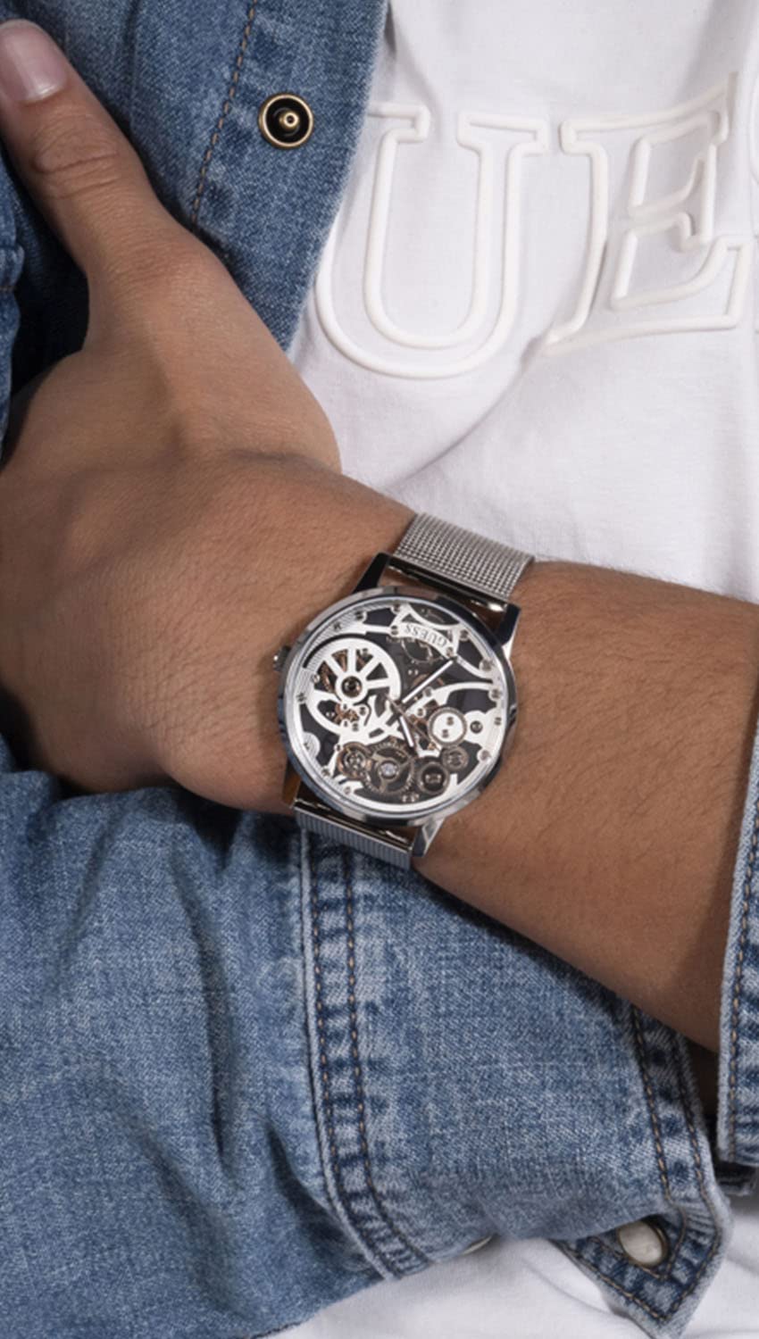  Shop Authentic Guess Gadget Silver Dial Silver Mesh Bracelet Watch for Men - GW0538G1 - Luxxuri