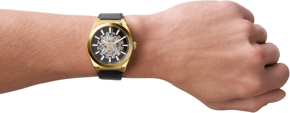  Shop Authentic Fossil Everett Automatic Skeleton Black Dial Black Leather Strap Watch for Men - ME3208 - Luxxuri